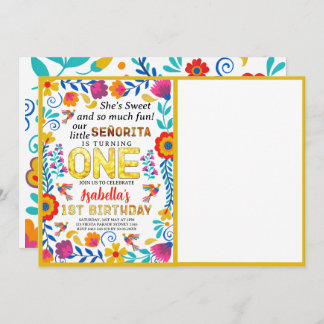 señorita 1st birthday, Mexican floral folk art  Invitation