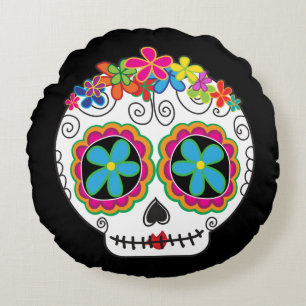 Señorita Calavera Day of the Dead Sugar Skull Round Cushion