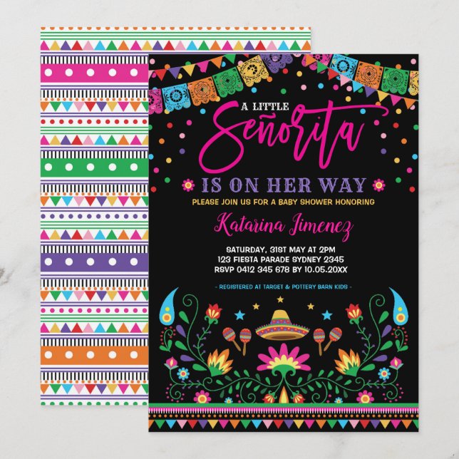 Senorita Fiesta Baby Shower Mexican Floral Invitation (Front/Back)