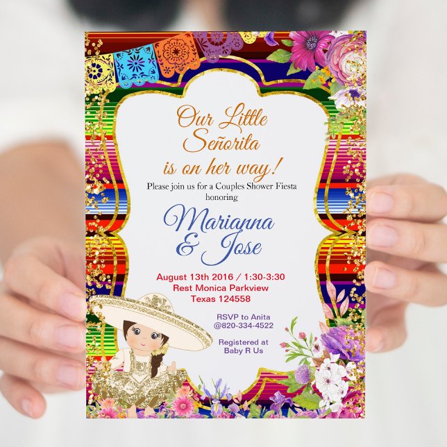 Senorita Fiesta Couple Shower Gold Girl Invitation (Creator Uploaded)