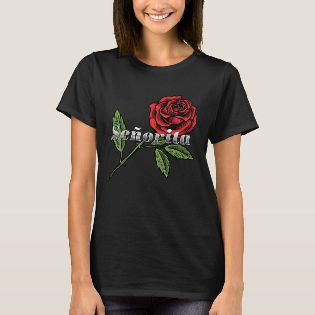 Senorita Spanish Woman Red Rose Womens T-Shirt (Front)