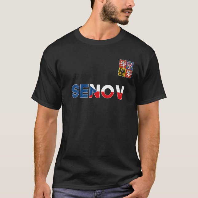 Senov Czech Republic Heart Flag Lion Coat Of Arm E T-Shirt (Front)