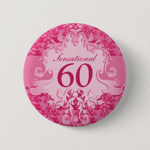 Sensational 60 damask elephant pink button/badge 6 cm round badge