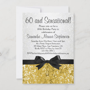 Sensational Gold Sparkle Bow 60th Birthday Party Invitation