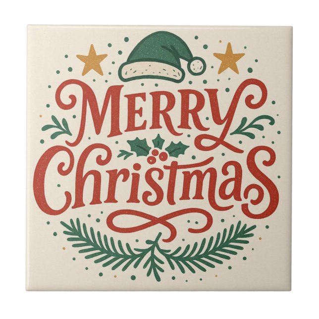 Sensational Merry Christmas typography Tile (Front)