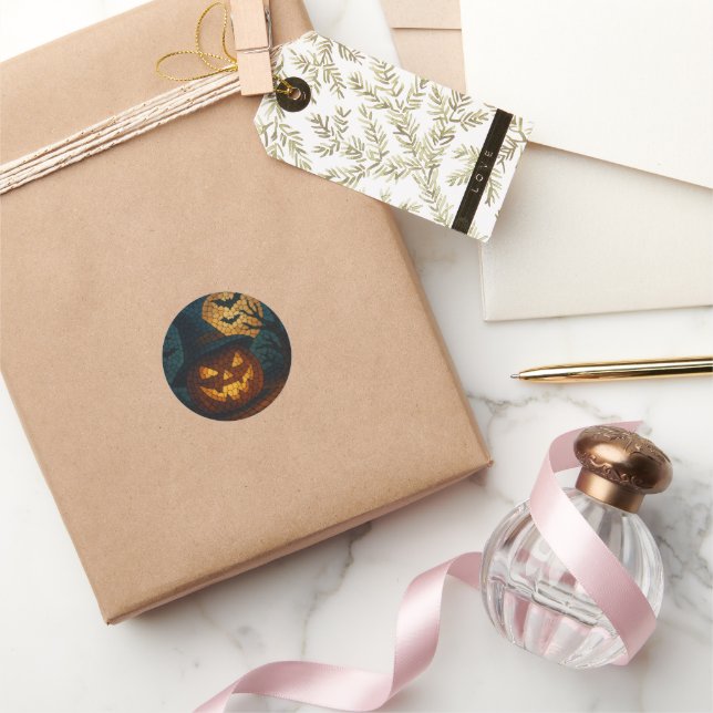 Sensational Mosaic Pumpkin Halloween Classic Round Sticker (Gifting)