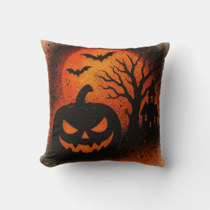 Sensational Spray Art Pumpkin Halloween Cushion