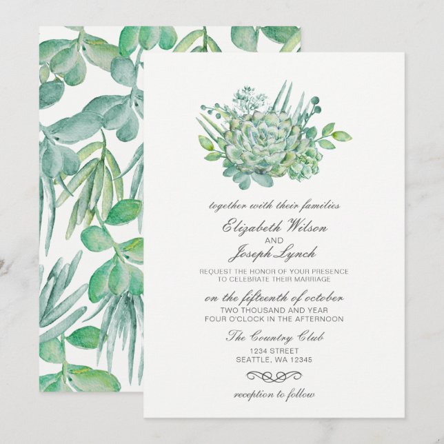 Sensational Succulents Wedding Invitations (Front/Back)