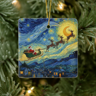 Sensational Van Gogh-esque Santa Rudolph Ceramic Ornament