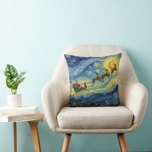 Sensational Van Gogh-esque Santa Rudolph Cushion