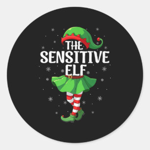 Sensitive Elf Christmas Girls Women Elf Squad Xmas Classic Round Sticker