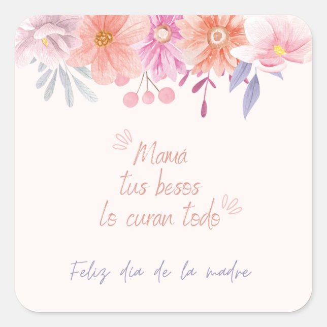 Sensitive floral calcomania day square sticker (Front)