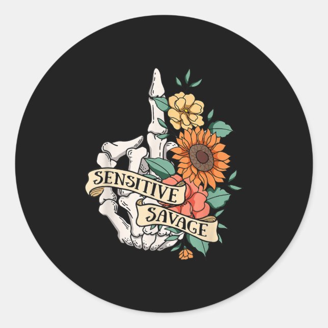 Sensitive Savage Flower Skeleton Dead Inside Motiv Classic Round Sticker (Front)