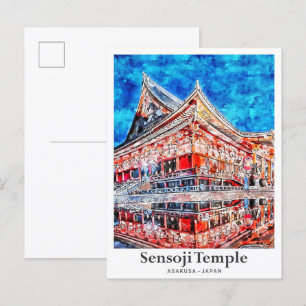 Sensoji Temple Asakusa Japan Travel Watercolor Postcard