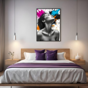 Sensual Girl Monochrome Portrait with Colour Splas Canvas Print
