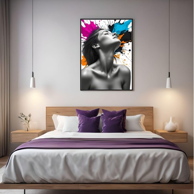 Sensual Girl Monochrome Portrait with Colour Splas Canvas Print (Creator Uploaded)