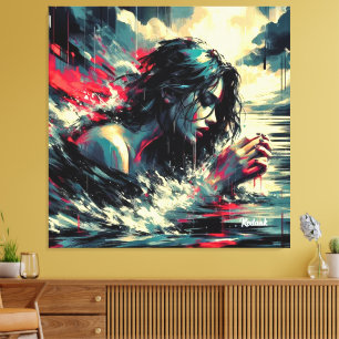 Sensual Woman Portrait Watercolor Digital Art Canvas Print