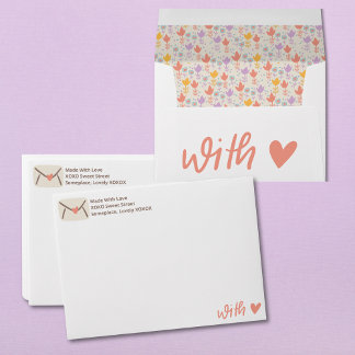 Sent With Love Pink and Brown Handwritten Envelope