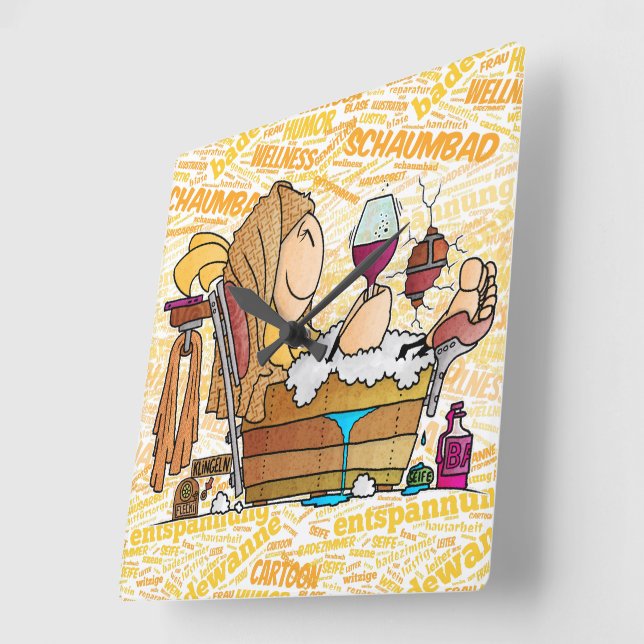 Senta relaxes in the bath... square wall clock (Angle)
