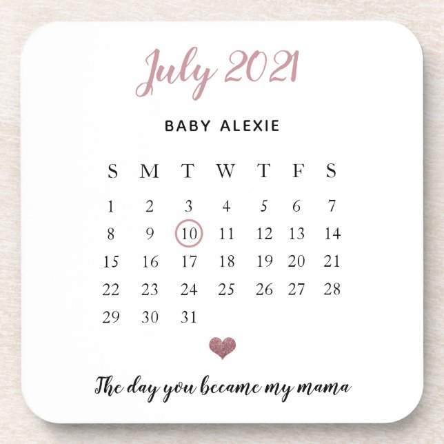 sentimental baby announcement cute heart glitter   coaster (Front)