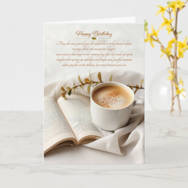 Sentimental Birthday Coffee and Book Card (Yellow Flower)