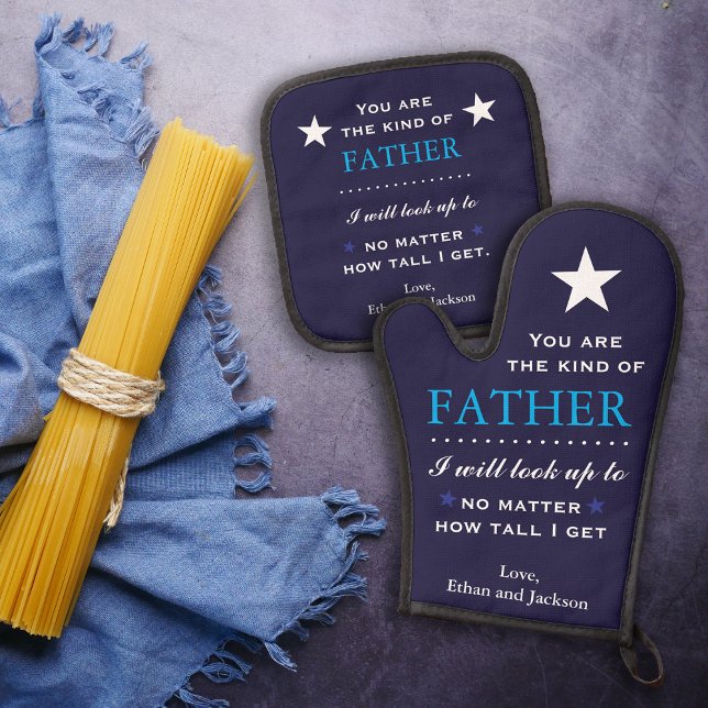 Sentimental Gift for Dad Oven Mitt & Pot Holder Set (Pot holder and oven mitt Gather's Day or Dad's Birthday gift with sentimental quote)