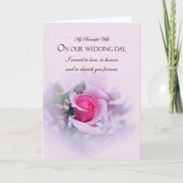 Sentimental Wife Wedding Anniversary Pink Rose Holiday Card (Front)