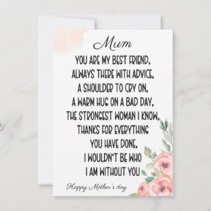 Sentimental words For Mum, Happy Mother's day Holiday Card
