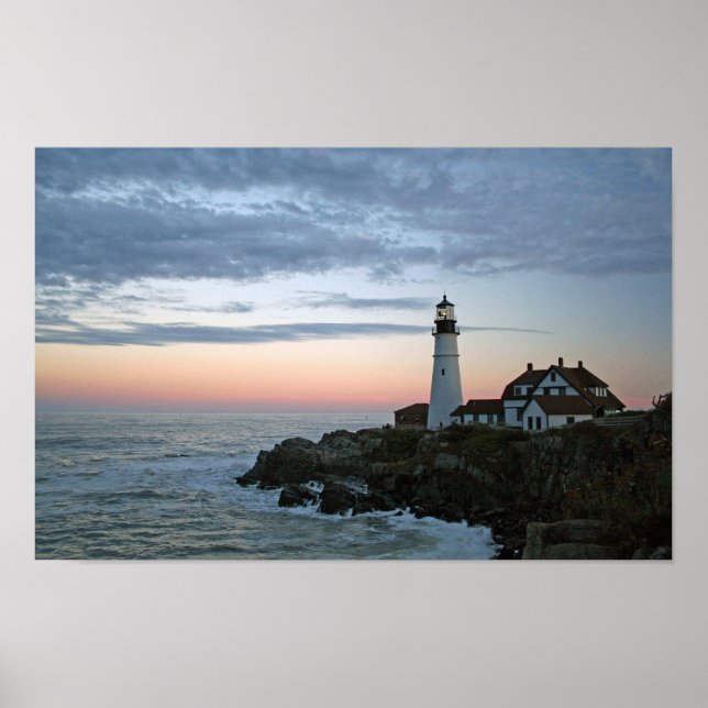Sentinal at Sunset, Portland Head Lighthouse Poster (Front)