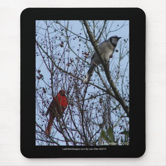 Sentinels Blue Jay and Cardinal by Lee Hiller Mouse Mat (Front)