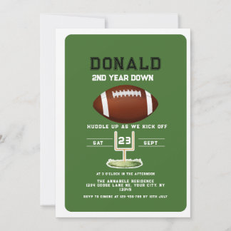 seond Year Down Football sport 2nd birthday Invitation