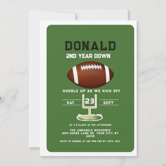 seond Year Down Football sport 2nd birthday Invitation (Front)