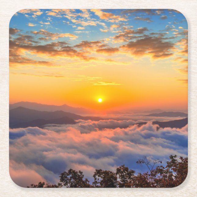 Seoraksan Mountains Covered by Fog at Sunrise Square Paper Coaster (Front)