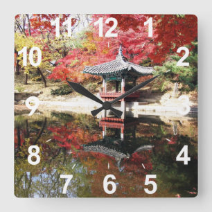 Seoul Autumn Japanese Garden Square Wall Clock