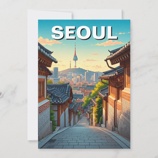 Seoul Bukchon South Korea Sunset Holiday Card (Front)