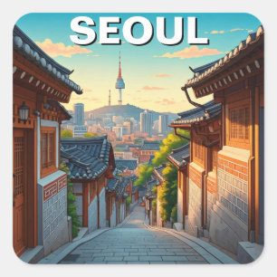 Seoul Bukchon South Korea Sunset Square Sticker