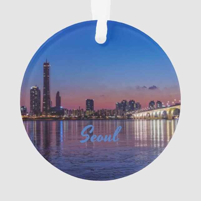 Seoul Capital of South Korea City Skyline Ornament (Back)