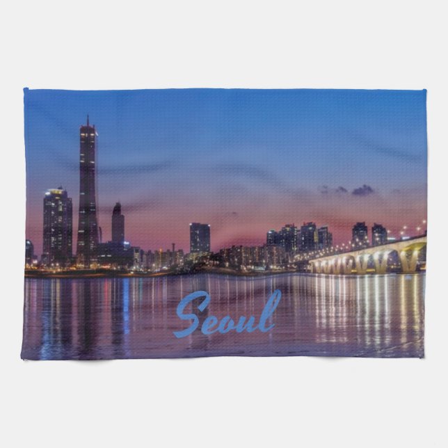 Seoul Capital of South Korea City Skyline Tea Towel (Horizontal)