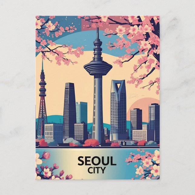  Seoul City  Modern Skyline Retro Art South Korea Postcard (Front)