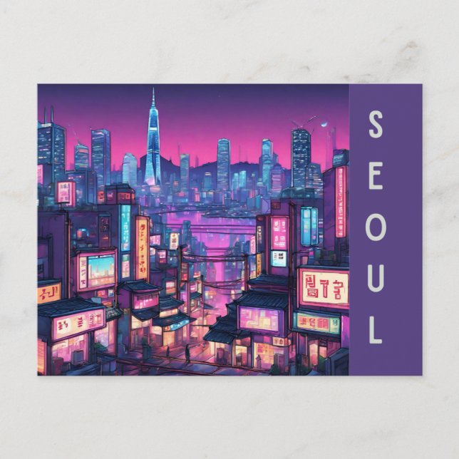 Seoul Cityscape: Urban Beauty in Korea Neon City Postcard (Front)