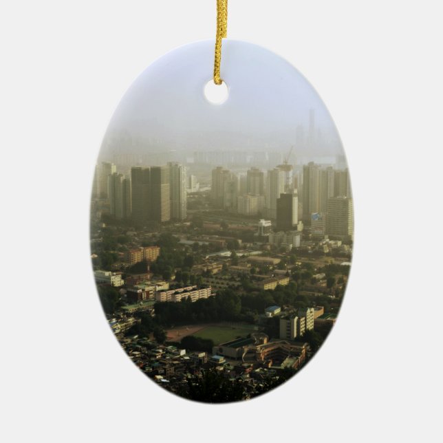 Seoul From Above Urban Photo Ceramic Tree Decoration (Front)