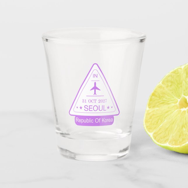 Seoul Korea Passport Stamp Shot Glass (Front)