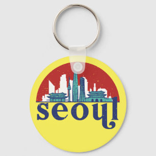 Seoul Korea Retro Sun City Skyline Cityscape Art Key Ring
