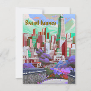 Seoul Korea Travel Postcard, Seoul Skyline, Korea Postcard