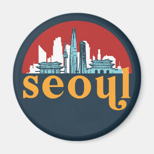 Seoul Korea Vintage City Skyline Cityscape Art Magnet