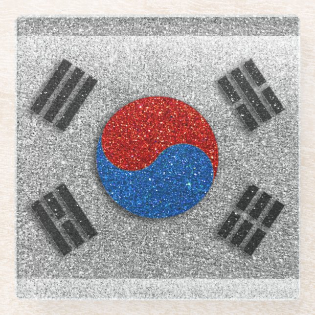 Seoul Korean Flag of South Korea Glitter Glass Coaster (Front)