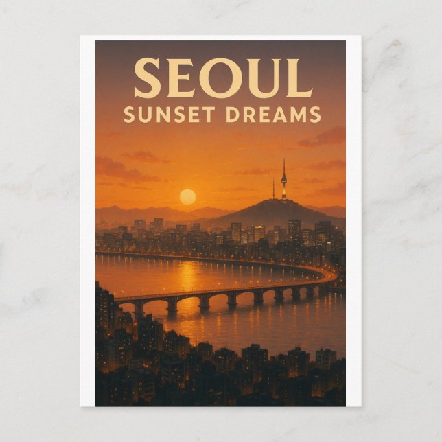 Seoul Korean Sunset Dream  – City Skyline Art Postcard (Front)
