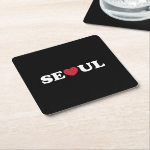 Seoul Love Heart Square Paper Coaster