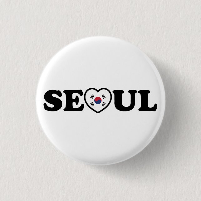 Seoul Love Heart Taegeukgi Flag 3 Cm Round Badge (Front)