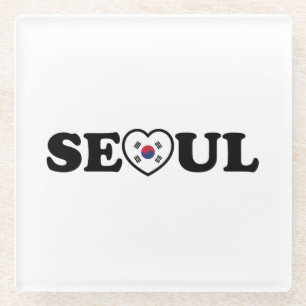 Seoul Love Heart Taegeukgi Flag Glass Coaster
